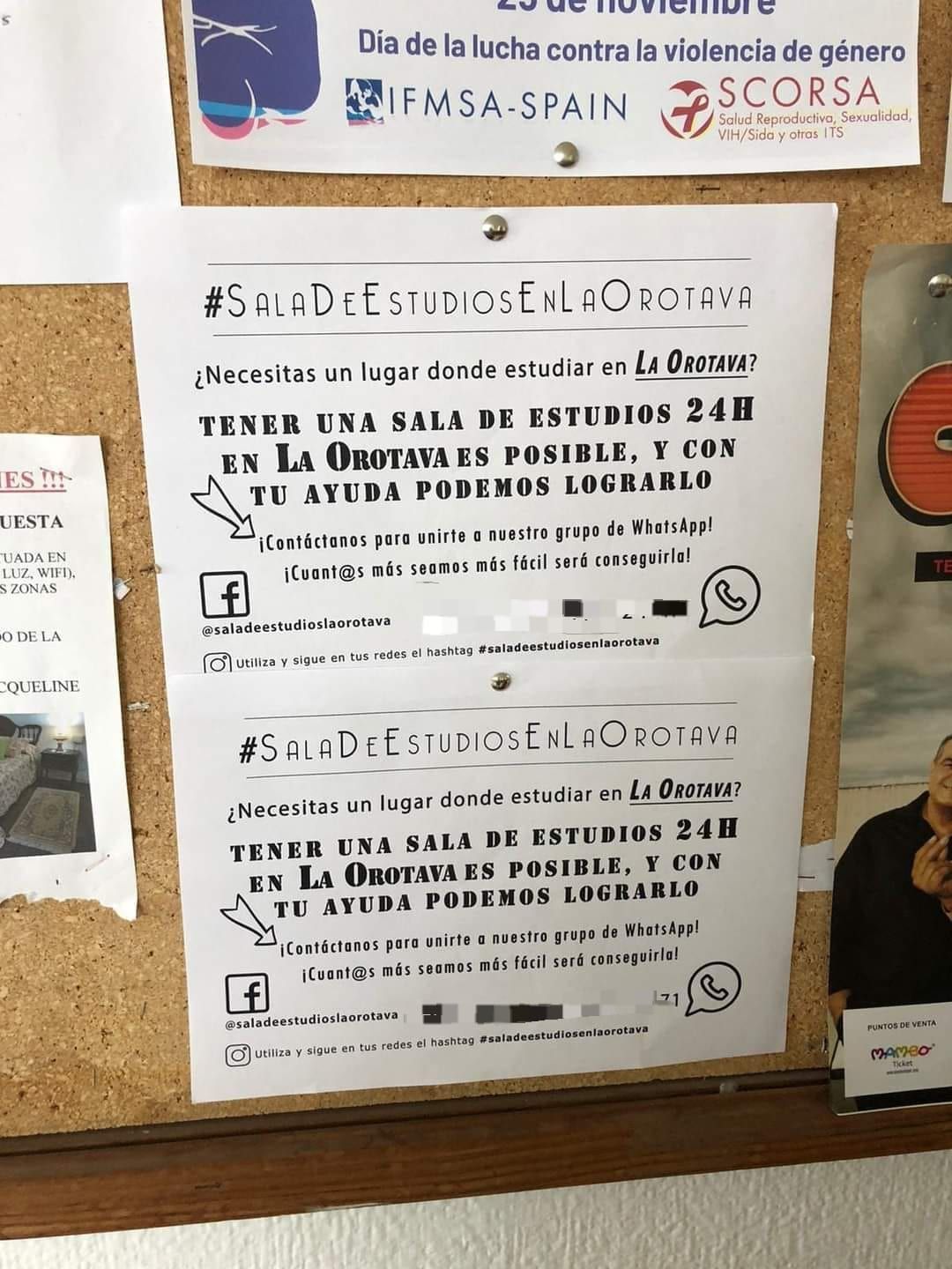 Carteles en la Universidad de La Laguna para unir más estudiantes al grupo. Principios de 2020